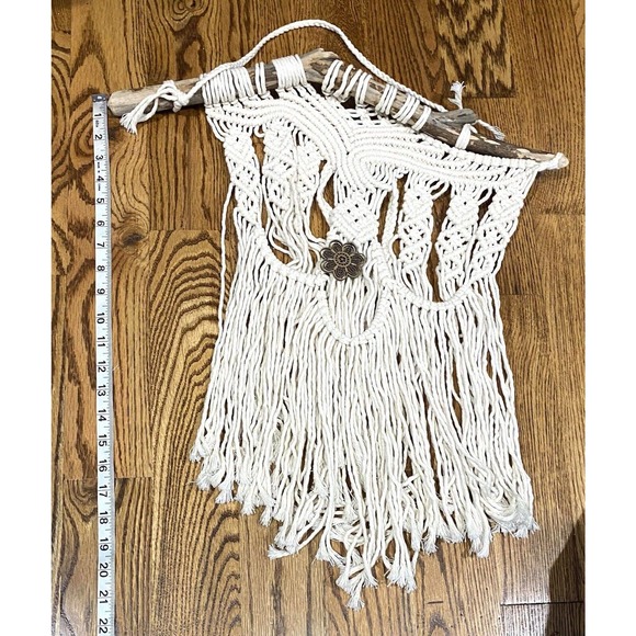 Boho Macrame Wall Hanging Decor Natural Ivory Flower Charm - Picture 3 of 4
